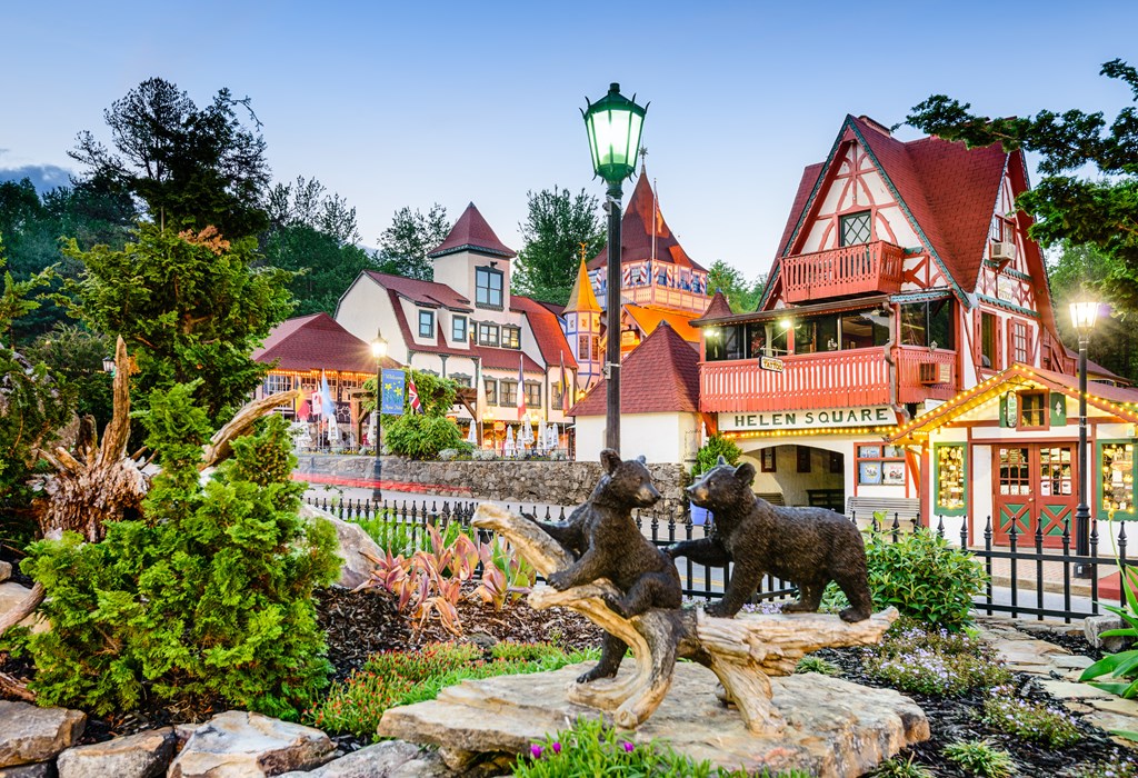 View of Bavarian-themed town of Helen, Georgia in the summertime