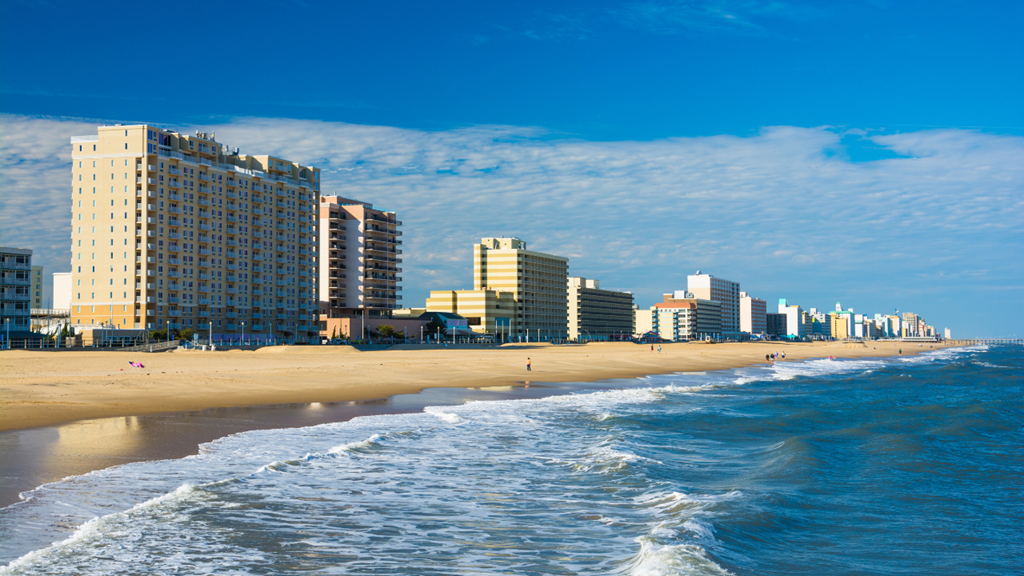 Daytime view of Virginia Beach coast with condominiums.